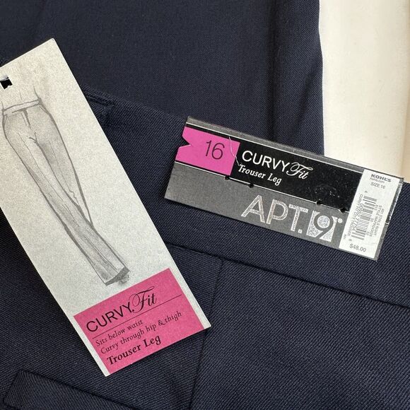 APT 9 Curvy Wide Trouser Leg 16 Navy Blue Stretch Dress Pants Career Plus NEW - Picture 8 of 8